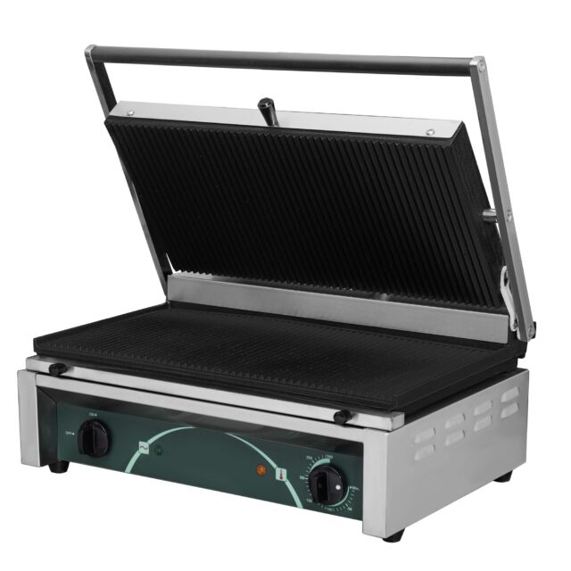 Grill elektryczny kontaktowy panini szeroki RN102, 2 płyty ryflowane