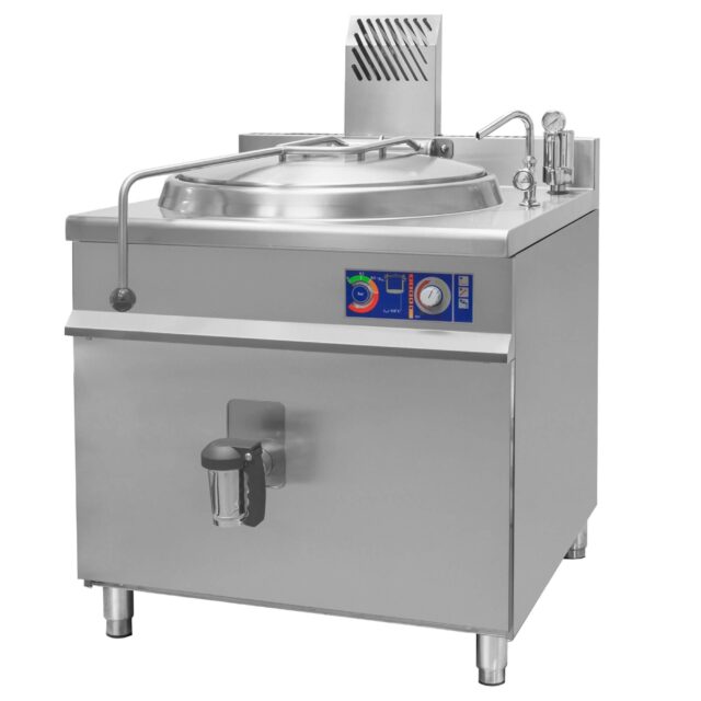 Kocioł warzelny gazowy z grzaniem pośrednim, opcja mieszadła, 14,5 kW, 100 l, 900x900x900 mm