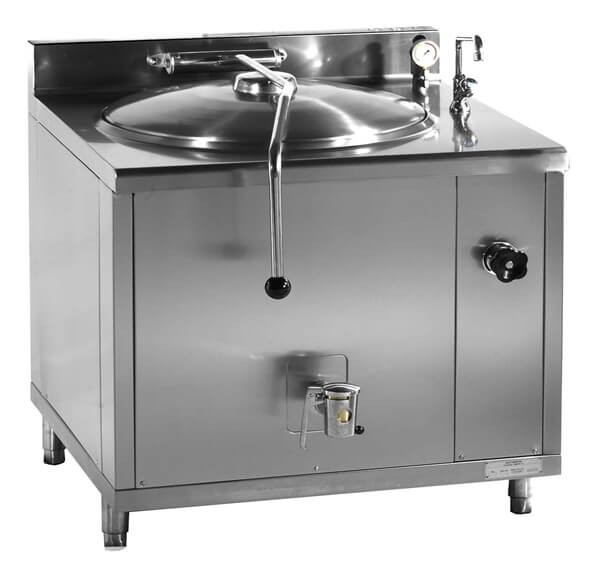Kocioł warzelny parowy z grzaniem pośrednim, opcja mieszadła, 100 l, zużycie pary ~50 kg/h, 900x900x900 mm