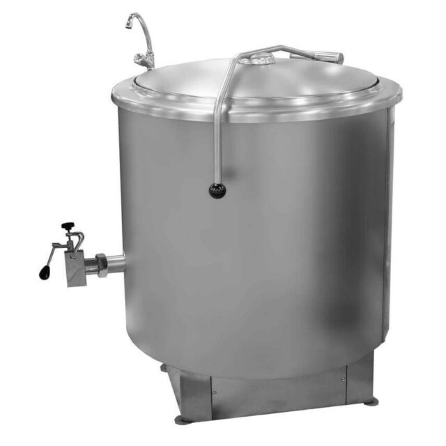Kocioł warzelny parowy z grzaniem pośrednim, opcja mieszadła, 200 l, maks. zużycie pary ~70 kg/h, 990x1020x890 mm