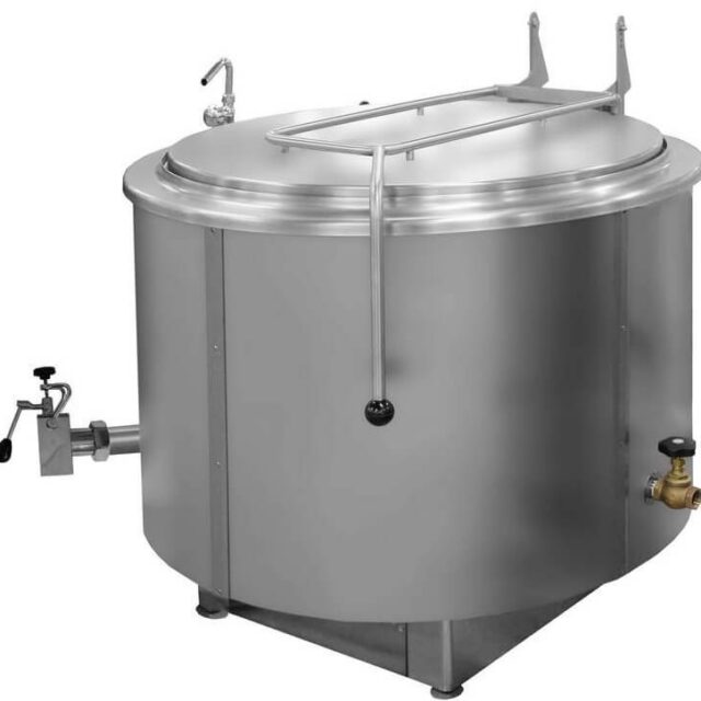 Kocioł warzelny parowy z grzaniem pośrednim, opcja mieszadła, 400 l, maks. zużycie pary ~170 kg/h, 1290x1240x1070 mm