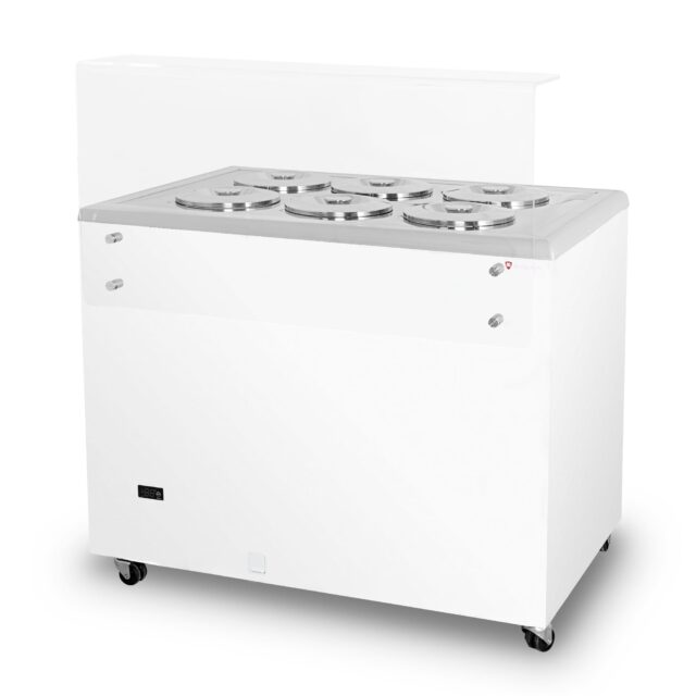 Dystrybutor do lodów, witryna do lodów, konserwator, retro, 6 tub, okrągłe kuwety, 1063x670x895 mm (GELATO POZETTI 6)