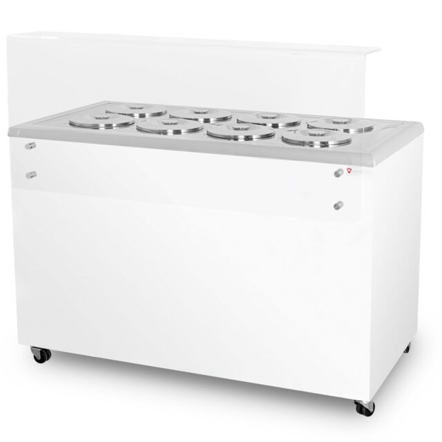 Dystrybutor do lodów, witryna do lodów, konserwator, retro, 8 tub, okrągłe kuwety, 1283x670x895 mm (GELATO POZETTI 8)