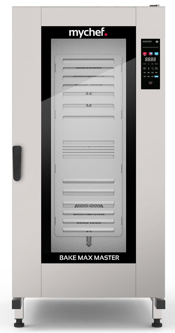Piec konwekcyjno-parowy gazowy, z wózkiem, piekarniczo-cukierniczy, automatyczny system myjący, 16x600x400, 70 kW, 230 V, Mychef BAKE MAX MASTER 16G