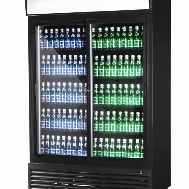 Szafa chłodnicza przeszklona RQ1100SL-BLACK, 1000l, drzwi przesuwne, czarna (SD1001SL)