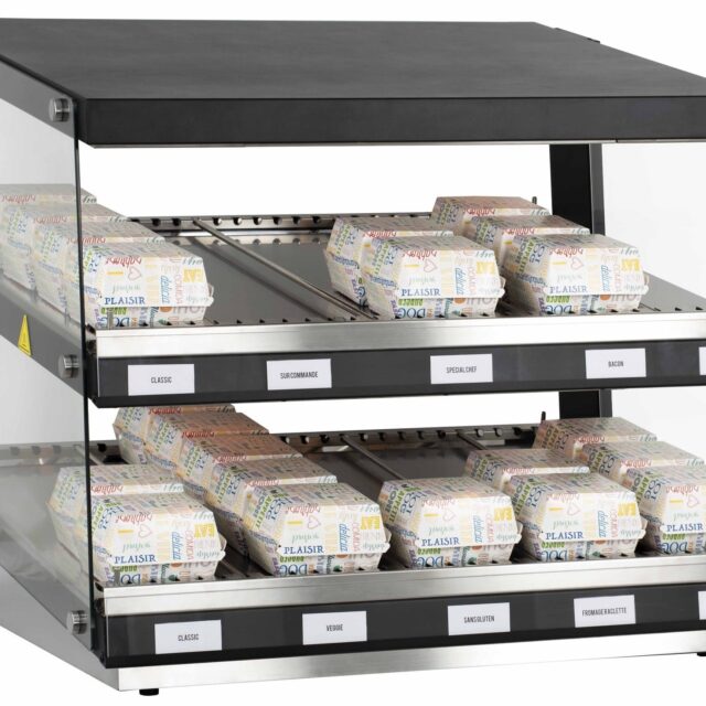 Podgrzewacz do burgerów, witryna grzewcza, dwie półki, 1,16 kW, 800x640x685 mm