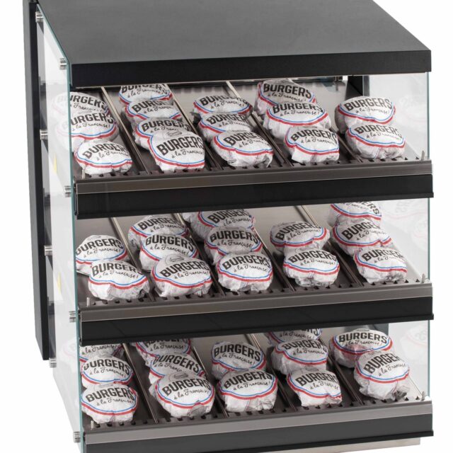 Podgrzewacz do burgerów, witryna grzewcza, trzy półki, 1,74 kW, 800x739x952 mm