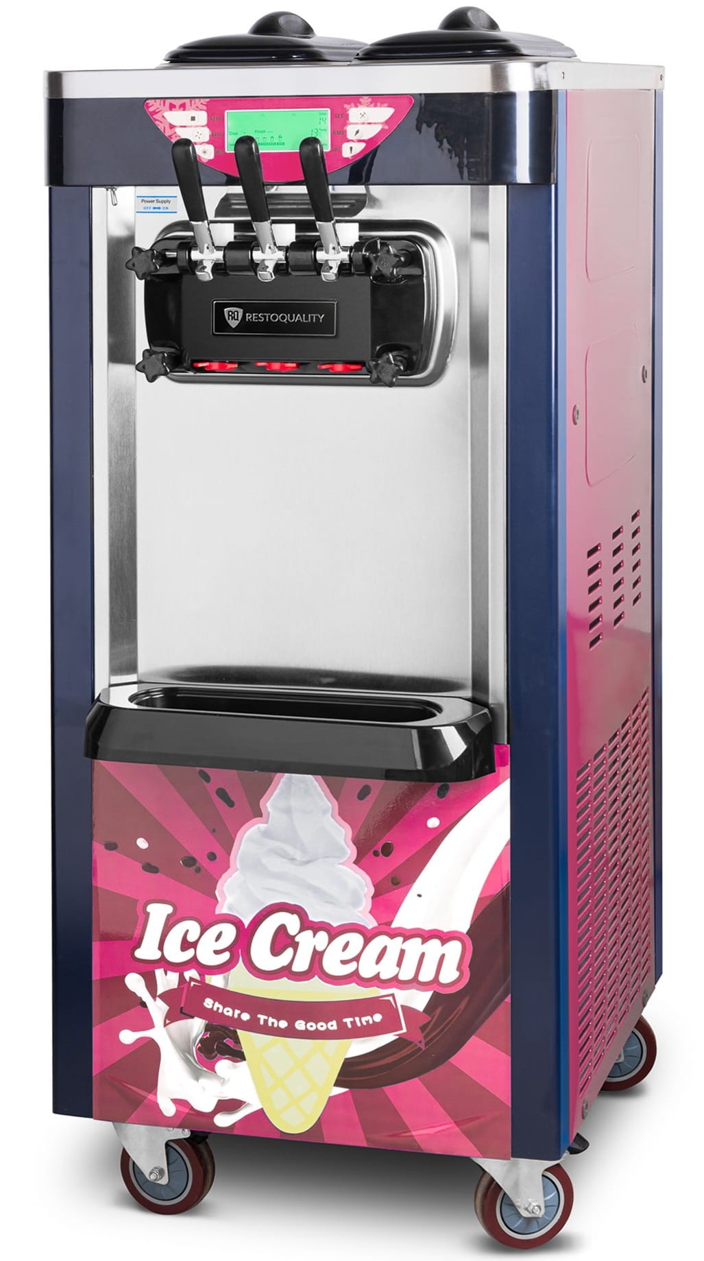 Maszyna do lodów włoskich, automat do lodów soft, 2 smaki + mix, różowa, 2x6l