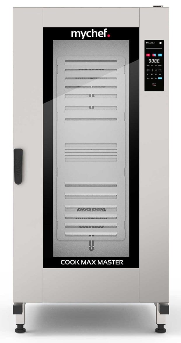 Piec konwekcyjno-parowy elektryczny, z wózkiem, automatyczny system myjący, 20xGN2/1, 65,7 kW, 400 V, Mychef COOK MAX MASTER 202E TSC, System TSC - najwyższa stabilność temperatury