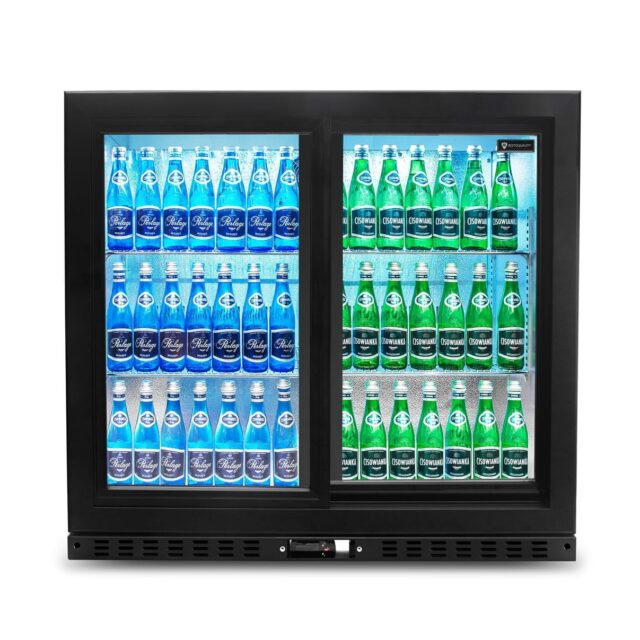 Barowa szafa chłodnicza, chłodziarka podblatowa RQ-208SC, 2-drzwiowa, drzwi przesuwne, 205l