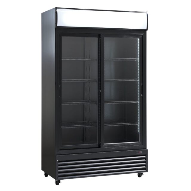 Szafa chłodnicza przeszklona SD1002BSLE, drzwi przesuwne, czarna, 670l