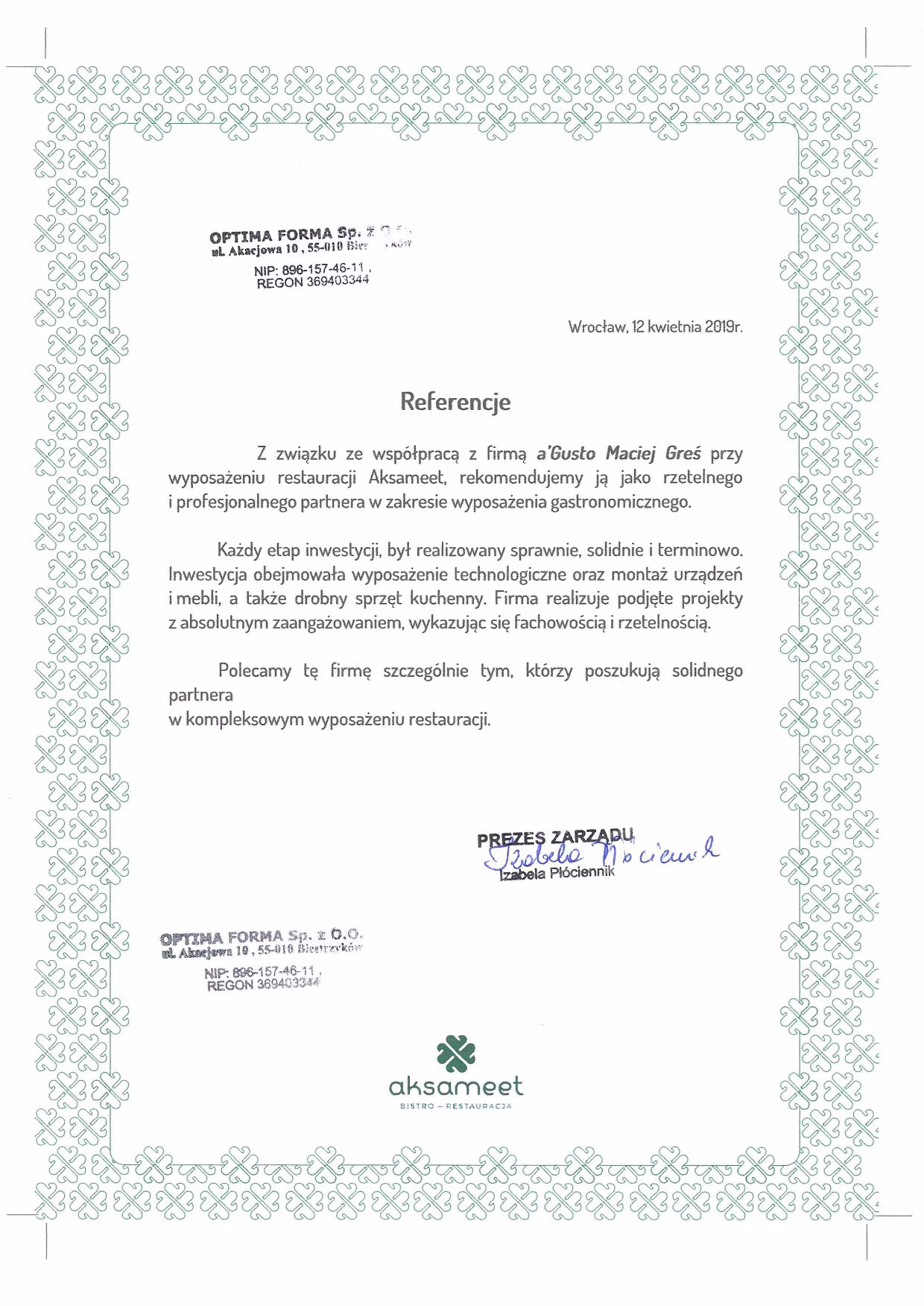 Referencja: aksameet