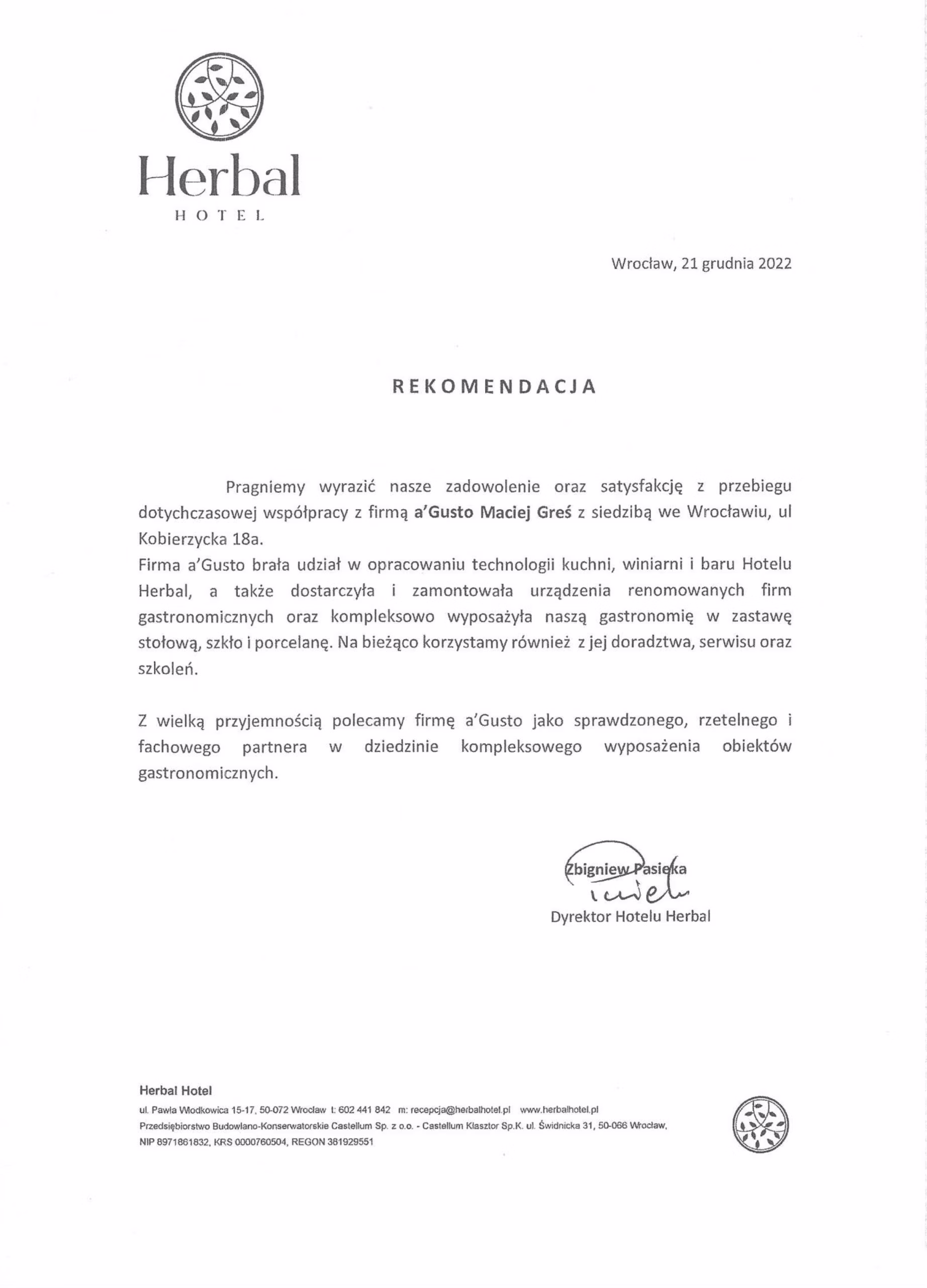 Referencja: herbal hotel