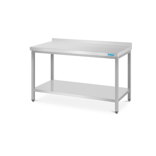 Stół do pracy z półką - głębokość 600 mm, 1400x600x850 mm, stół z blatem z rantem tylnym (C)
