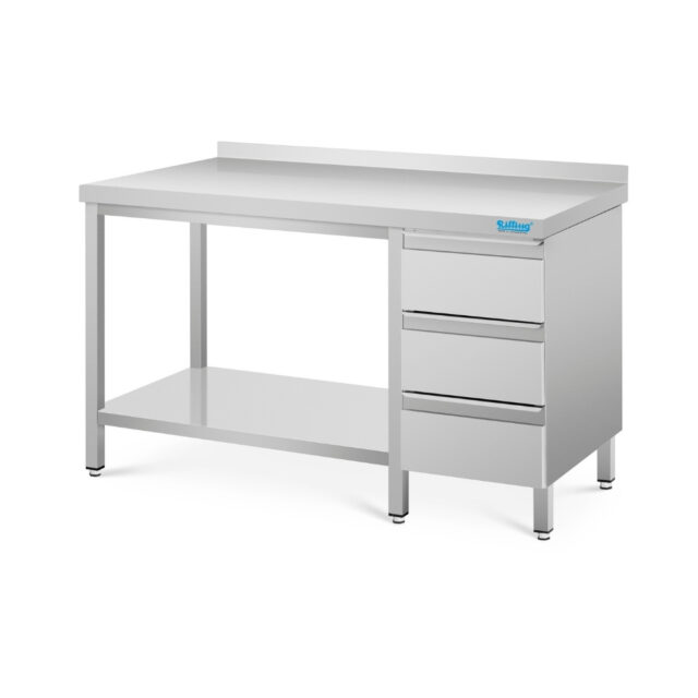 Stół do pracy z półką i blokiem szuflad - głębokość 600 mm, 1000x600x850 mm, stół z blatem z rantem tylnym (C)