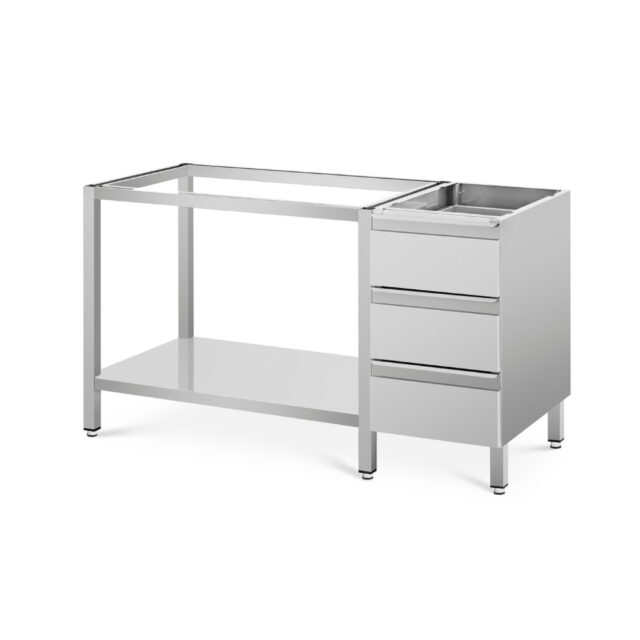 Stół do pracy z półką i blokiem szuflad - głębokość 600 mm, 800x600x850 mm, stół bez blatu (U)