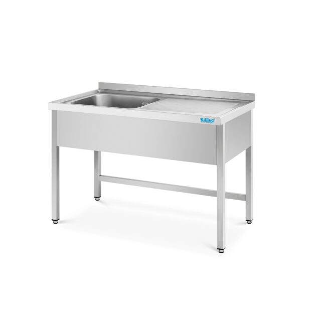 Stół ze zlewem 1-komorowym i ociekaczem - głębokość 700 mm, 1200x700x850 mm, zlew z lewej strony, blat zlewowy z podstawą i obudową