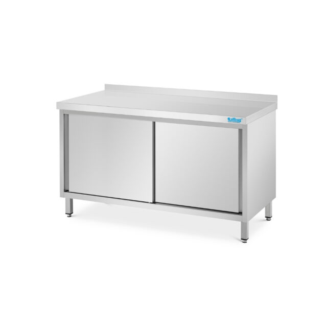 Szafka do pracy z drzwiami przesuwnymi - głębokość 600 mm, 1100x600x850 mm, szafka z blatem z rantem tylnym