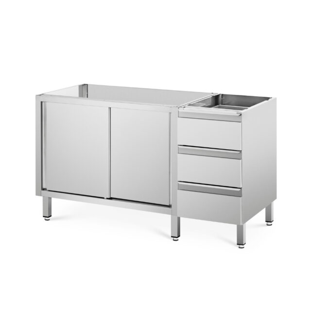 Szafka do pracy z drzwiami przesuwnymi i blokiem szuflad - głębokość 700 mm, 2000x700x850 mm, szafka bez blatu