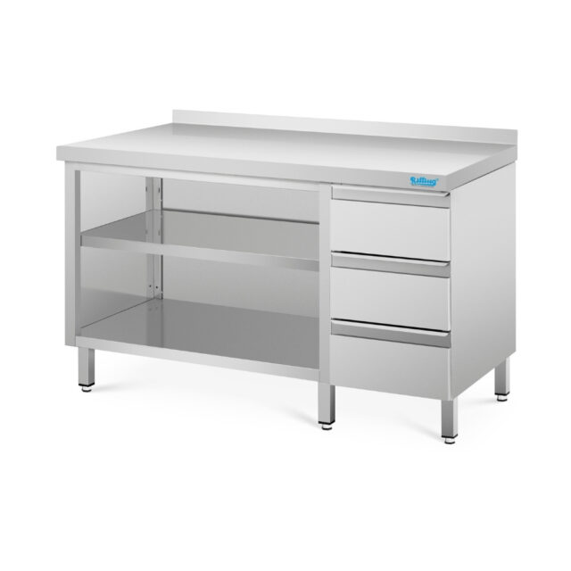 Szafka do pracy otwarta z blokiem szuflad - głębokość 600 mm, 1200x600x850 mm, szafka z blatem z rantem tylnym (C)