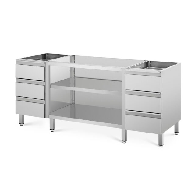 Szafka do pracy otwarta z blokami szuflad - głębokość 700 mm, 2000x700x850 mm, szafka bez blatu